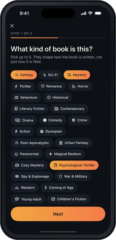 Choosing genres for a new book in QuickNovel